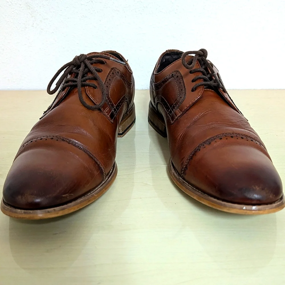 Stacy Adams Dickinson 8M Cognac leather cap toe Oxford style lace up loafers - Picture 1 of 11